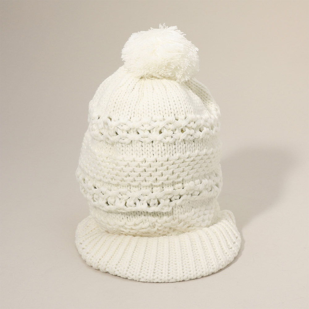HATEGORY Knit Visor Pom Pom Beanie Hat