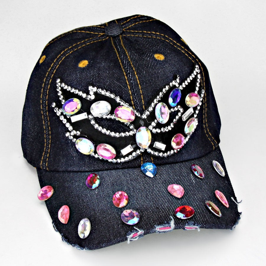 HATEGORY Mask Embedded Bling Denim Cap