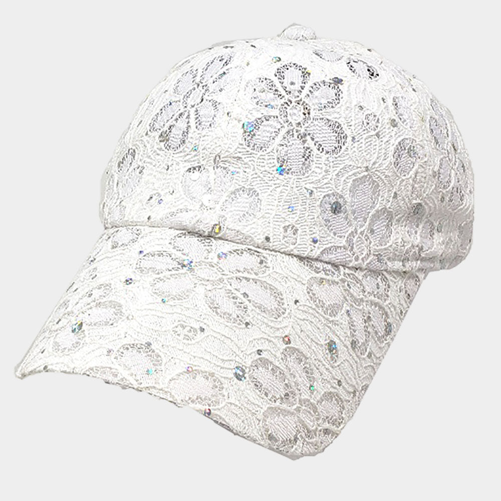 HATEGORY Bling Hologram Lace Flower Baseball Cap
