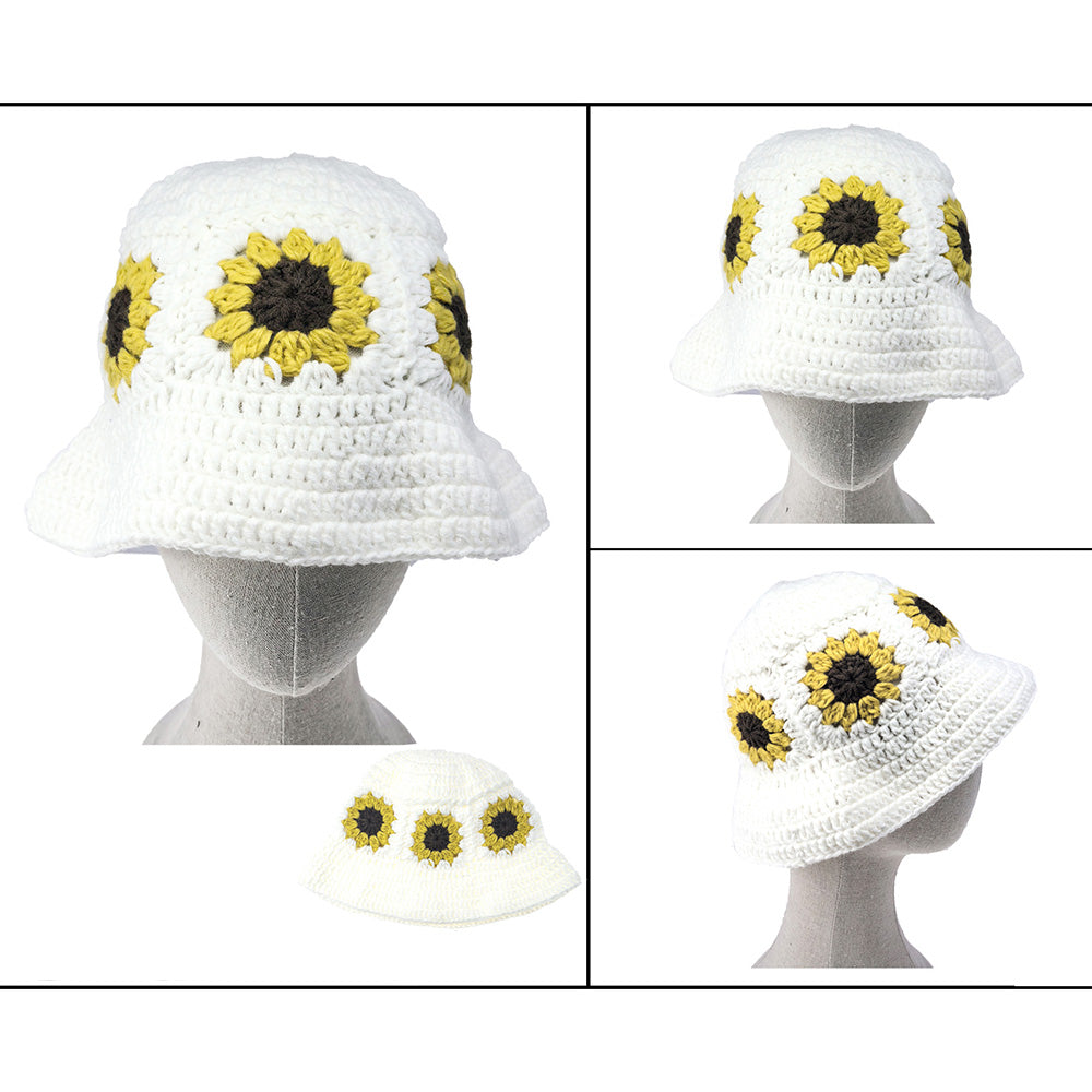 HATEGORY Sunflower Crochet Bucket Hat