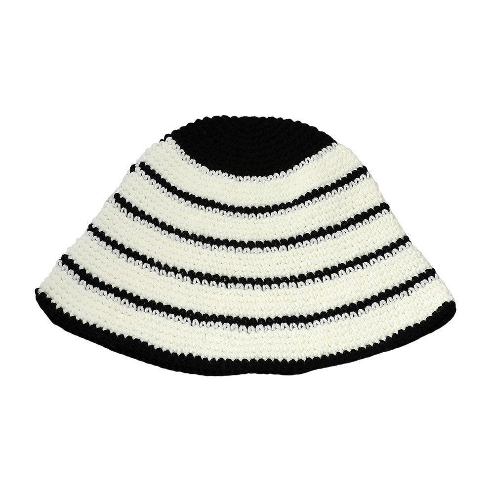HATEGORY Wire Inserted Rim Crochet Knit Striped Pattern Bucket Hat