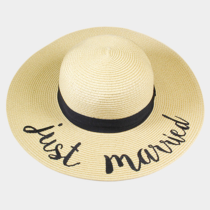 HATEGORY 'Just Married' Embroidery Straw Floppy Sun Hat