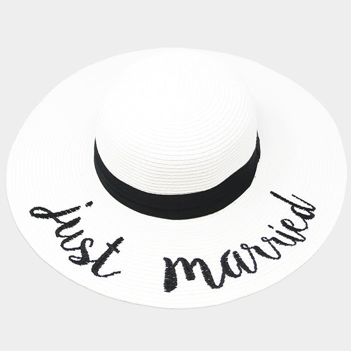 HATEGORY 'Just Married' Embroidery Straw Floppy Sun Hat