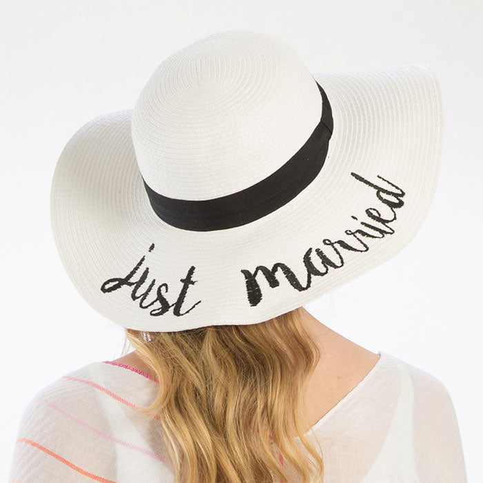 HATEGORY 'Just Married' Embroidery Straw Floppy Sun Hat