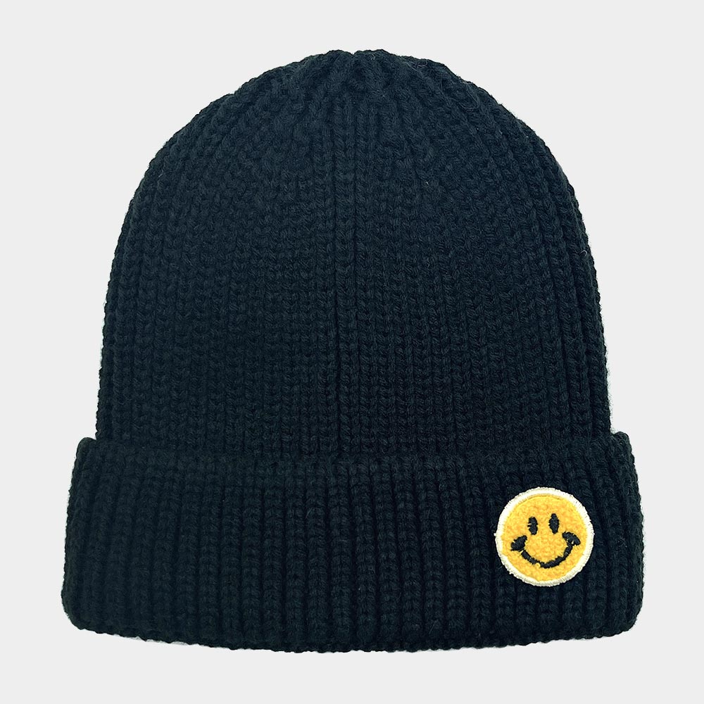 HATEGORY SMILE Patch Pointed Ribbed Knit Beanie Hat