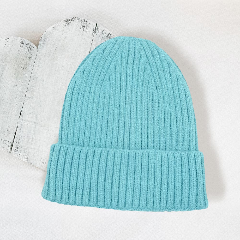 HATEGORY Solid Ribbed Cuff Beanie Hat