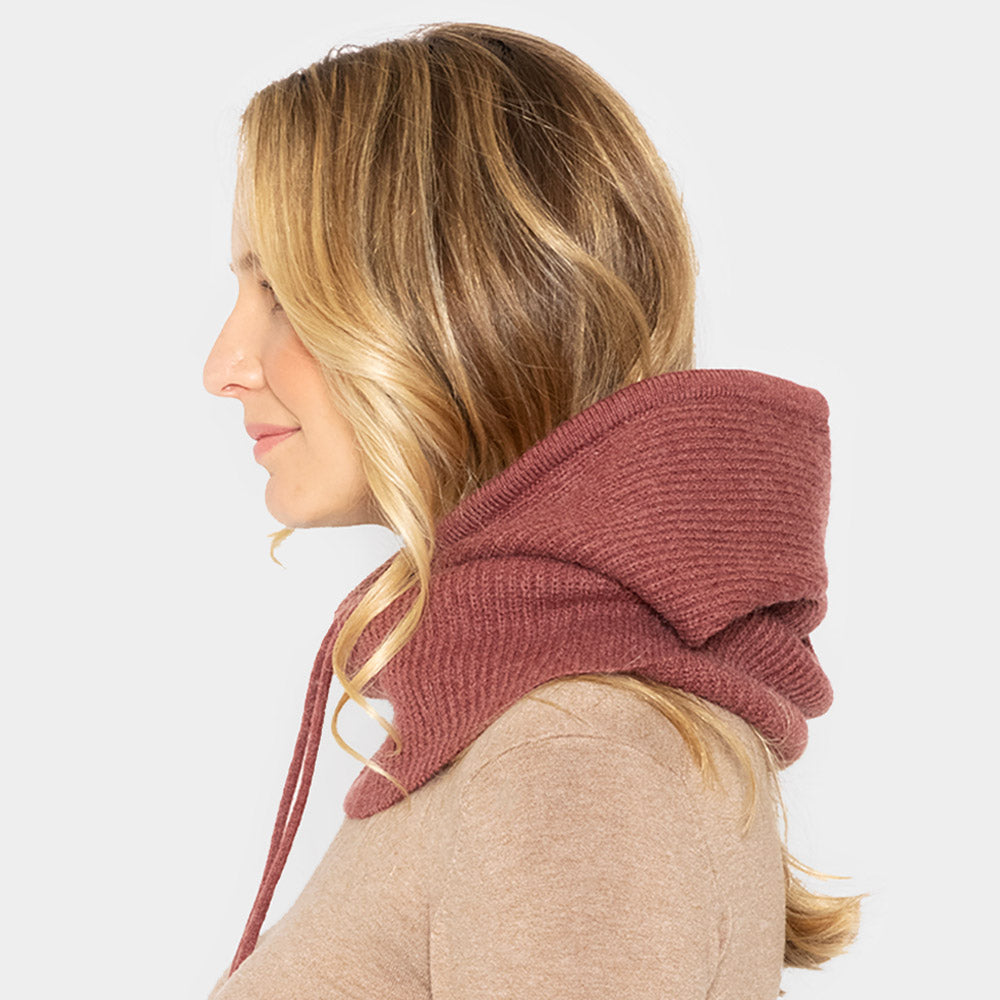 HATEGORY Solid Knit Drawstring Snoodie