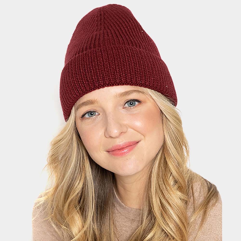 HATEGORY Solid Ribbed Cuff Beanie Hat