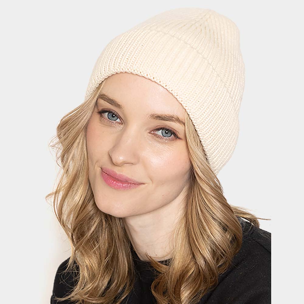 HATEGORY Solid Ribbed Cuff Beanie Hat