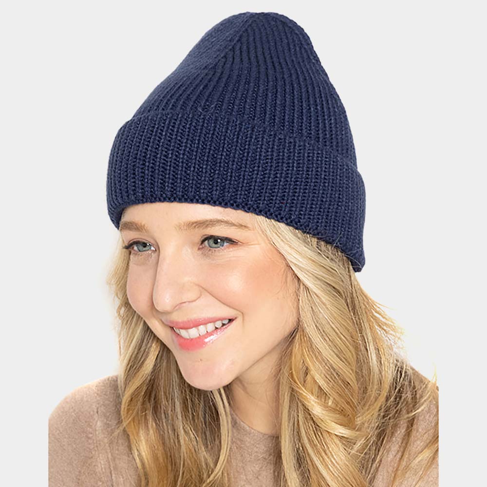 HATEGORY Solid Ribbed Cuff Beanie Hat