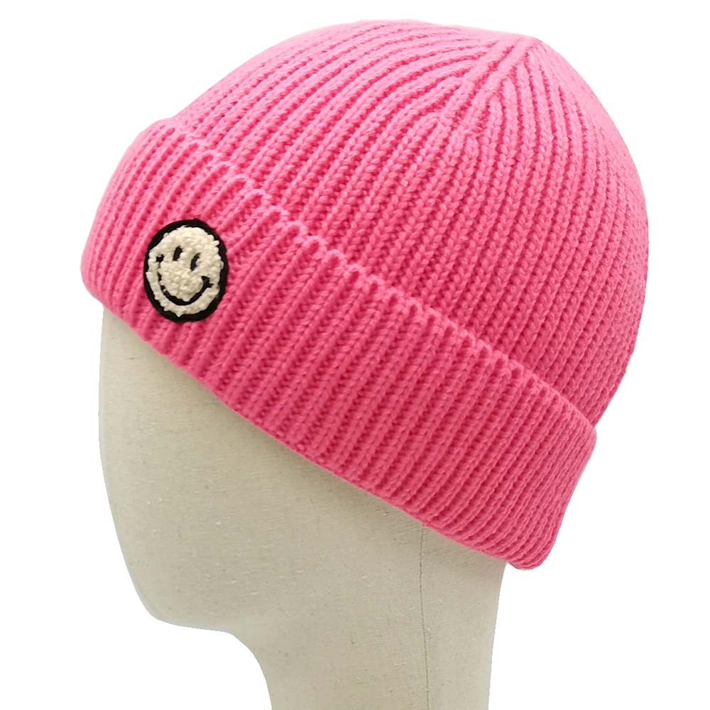 HATEGORY Smile Patch Ribbed Cuff Knit Beanie Hat