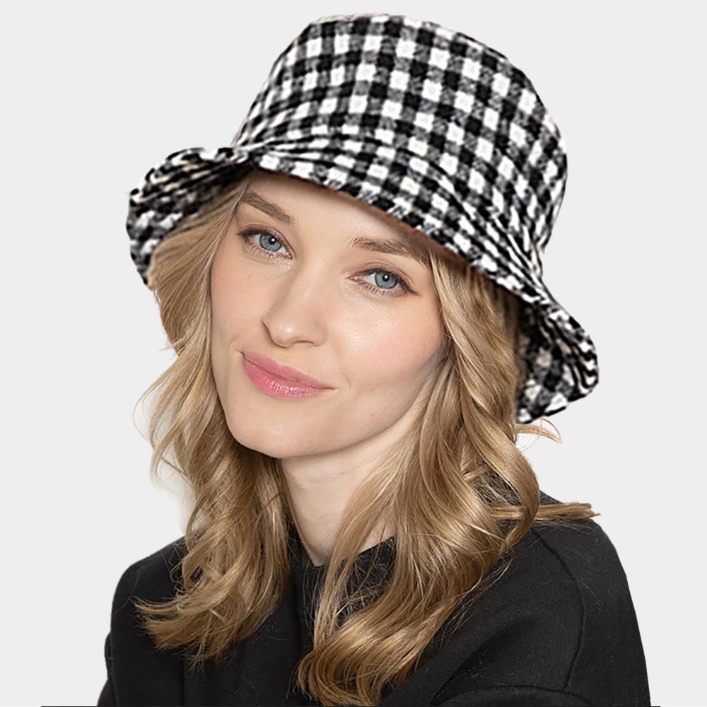 HATEGORY Buffalo Check Patterned Bucket Hat