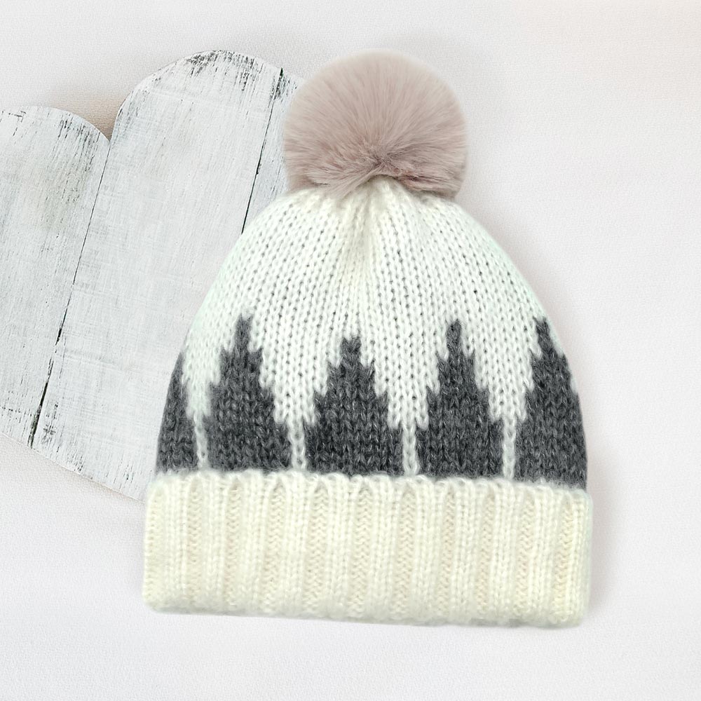 HATEGORY Faux Fur Pom Pom Holiday Knit Beanie Hat