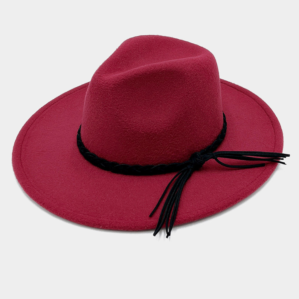 HATEGORY Braided Faux Leather Band Panama Hat