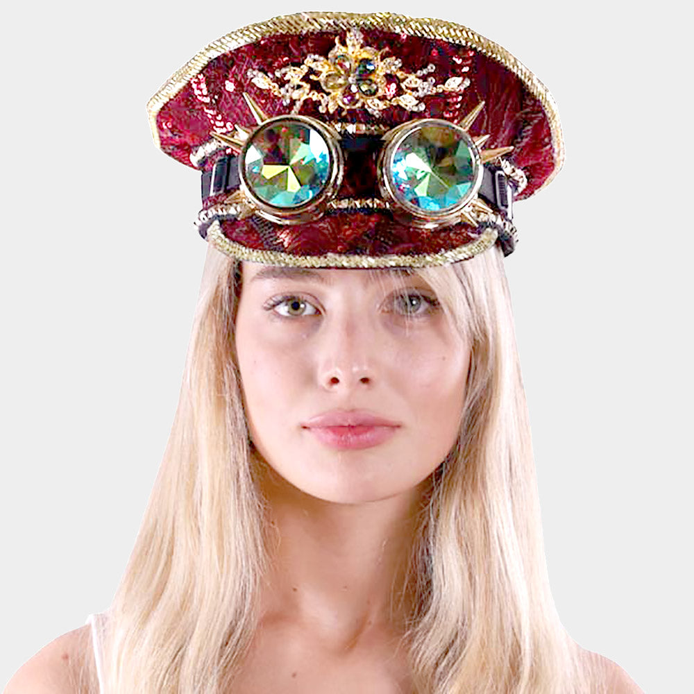 HATEGORY Teardrop Stone Flower Centered Sequin Goggle Hat