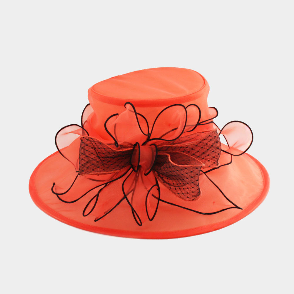 HATEGORY Ruffle flower bow organza hat