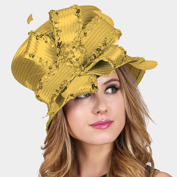 HATEGORY STANGLE LINED FEATHER FLORAL LADY'S HAT