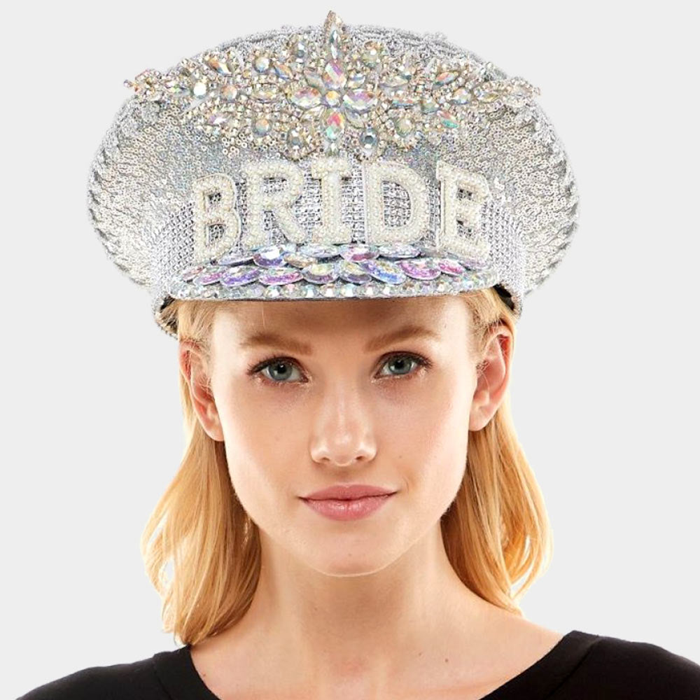 HATEGORY BRIDE Message Accented Sequin Bling Hat