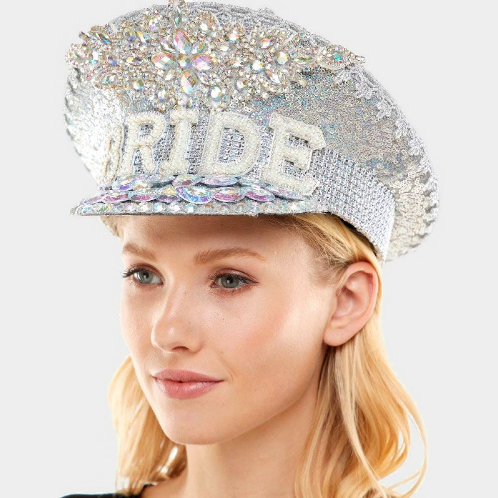 HATEGORY BRIDE Message Accented Sequin Bling Hat