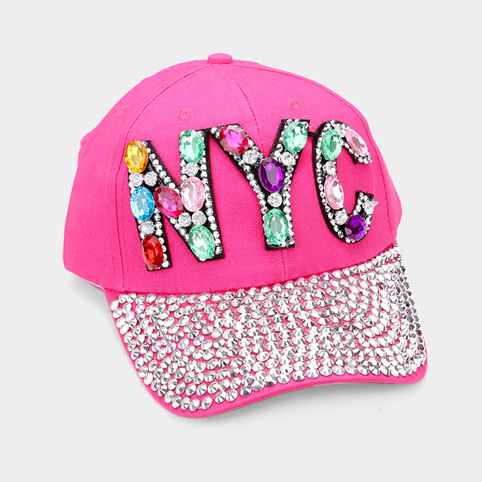 HATEGORY "NYC" Bling Stone Embellished Denim Baseball Cap