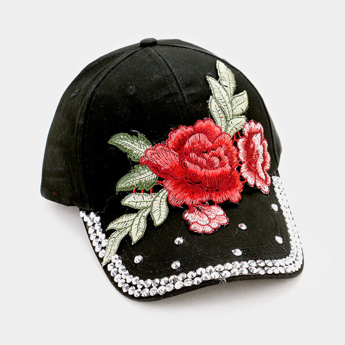 HATEGORY Bling Stone with Rose Patch Baseball Cap