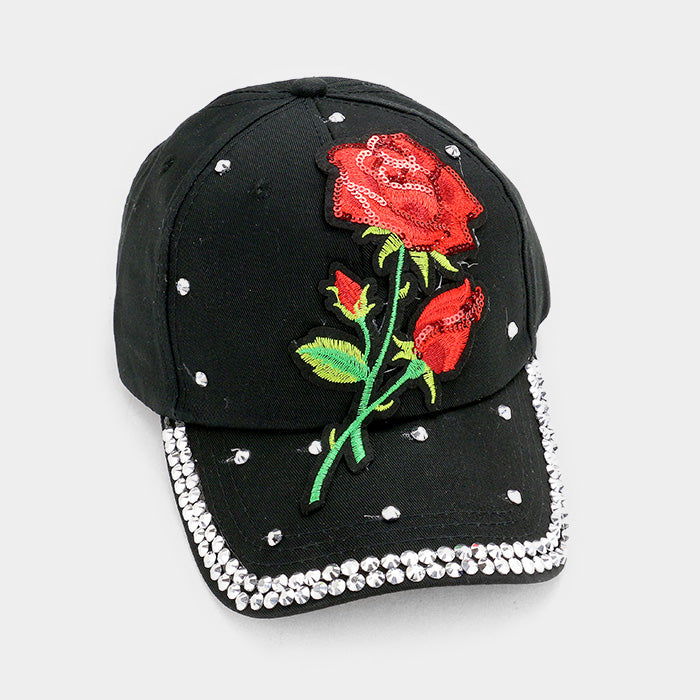 HATEGORY Bling Flower Patch Denim Baseball Cap