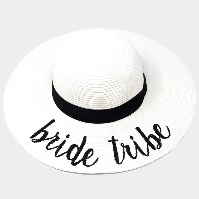 HATEGORY 'Bride Tribe' Embroidery Straw Floppy Sun Hat