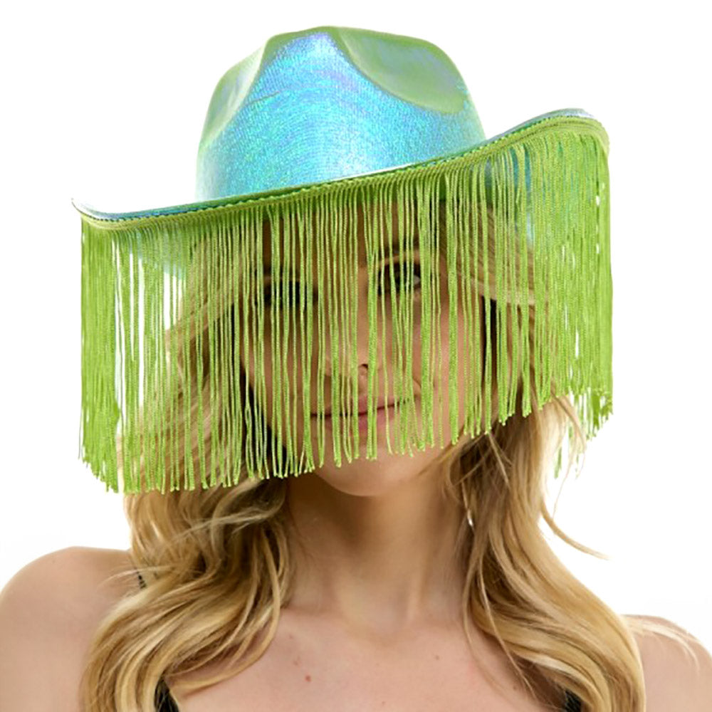 HATEGORY Shiny Western Cowboy Hat with Fringe