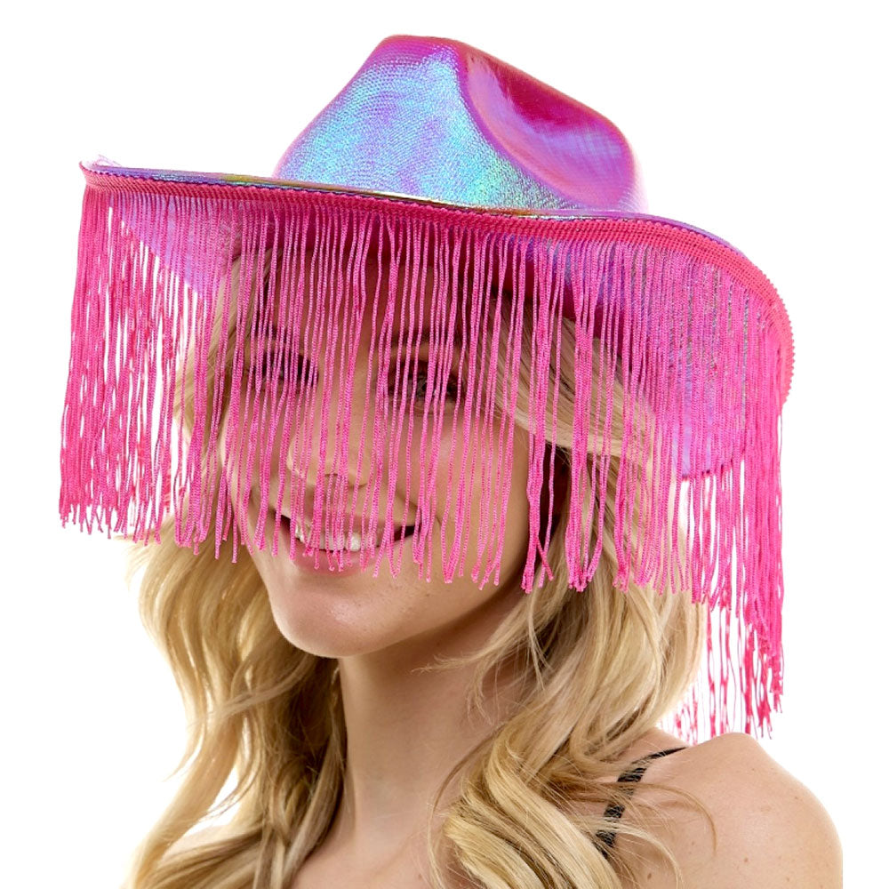 HATEGORY Shiny Western Cowboy Hat with Fringe