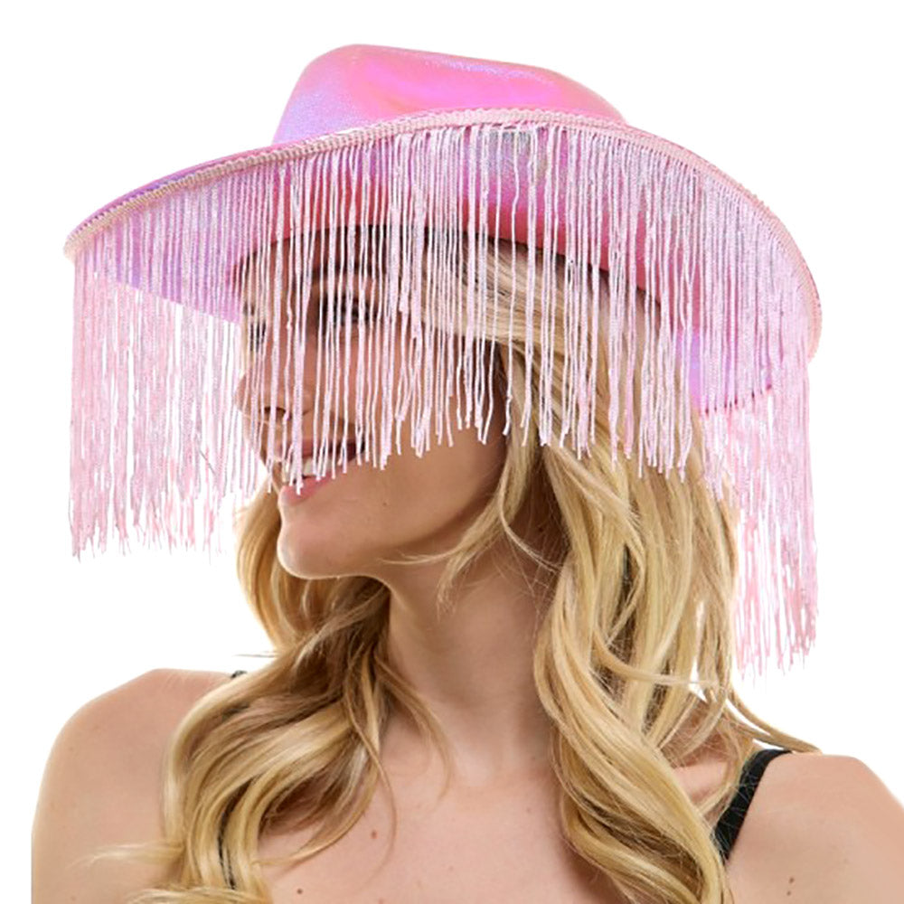 HATEGORY Shiny Western Cowboy Hat with Fringe