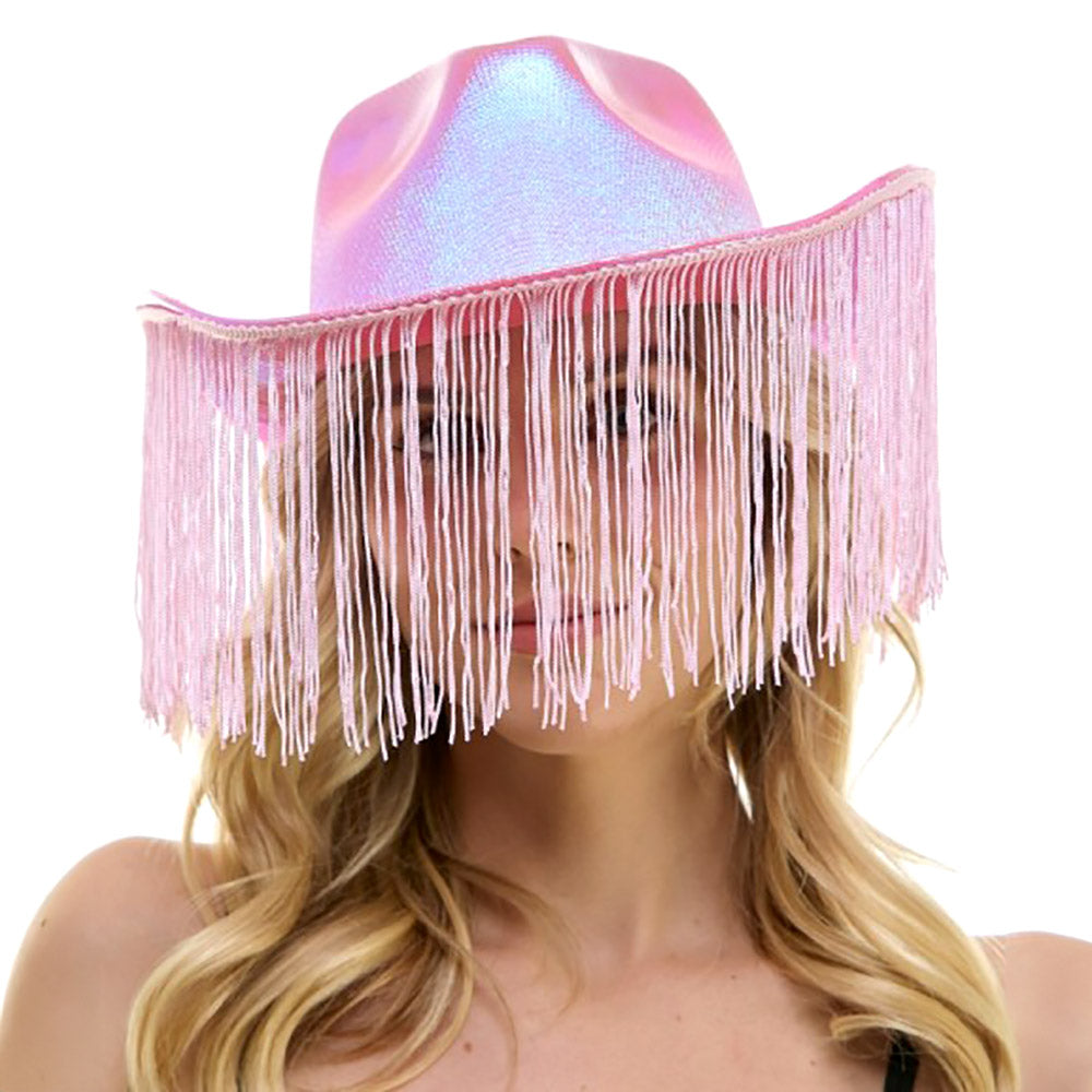 HATEGORY Shiny Western Cowboy Hat with Fringe