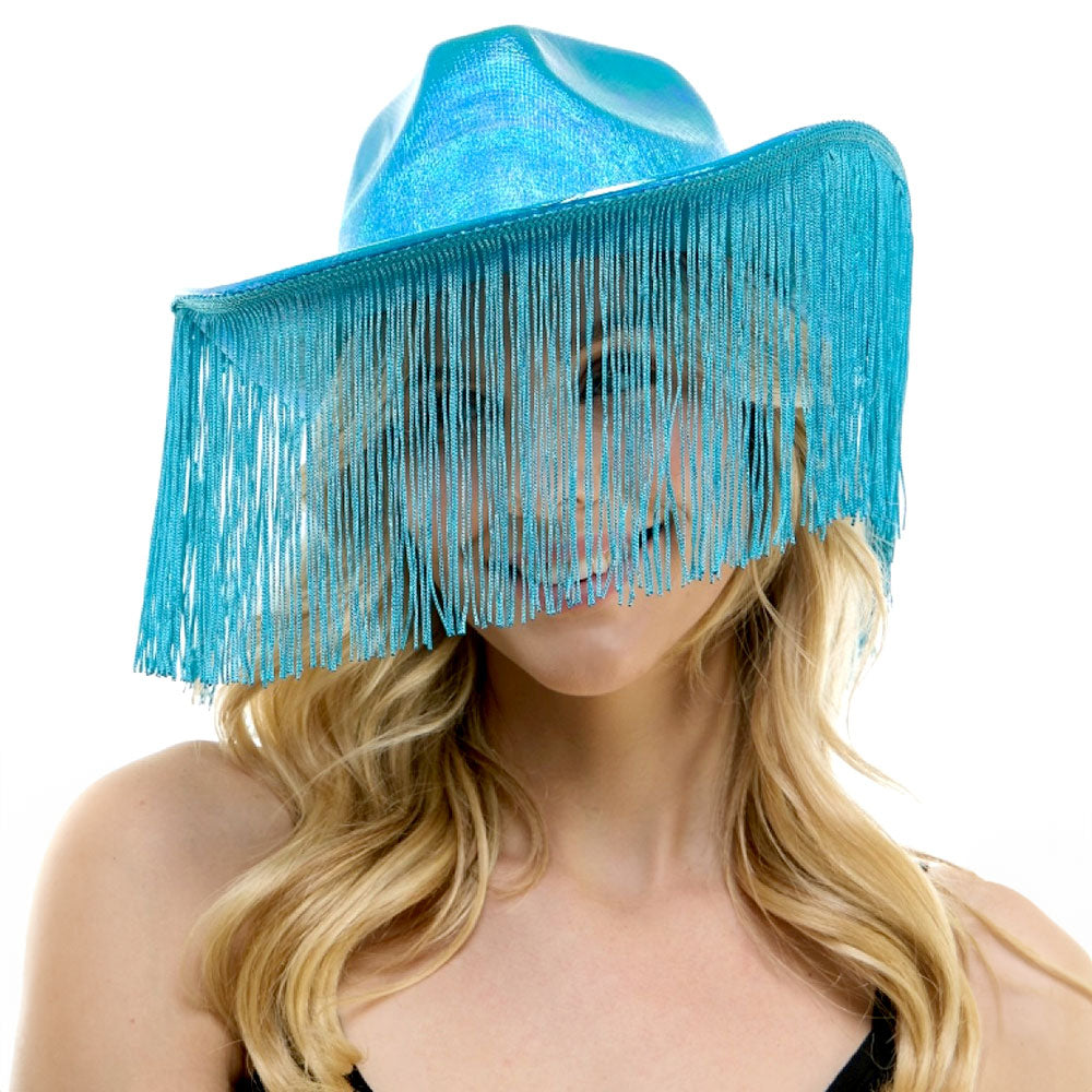 HATEGORY Shiny Western Cowboy Hat with Fringe