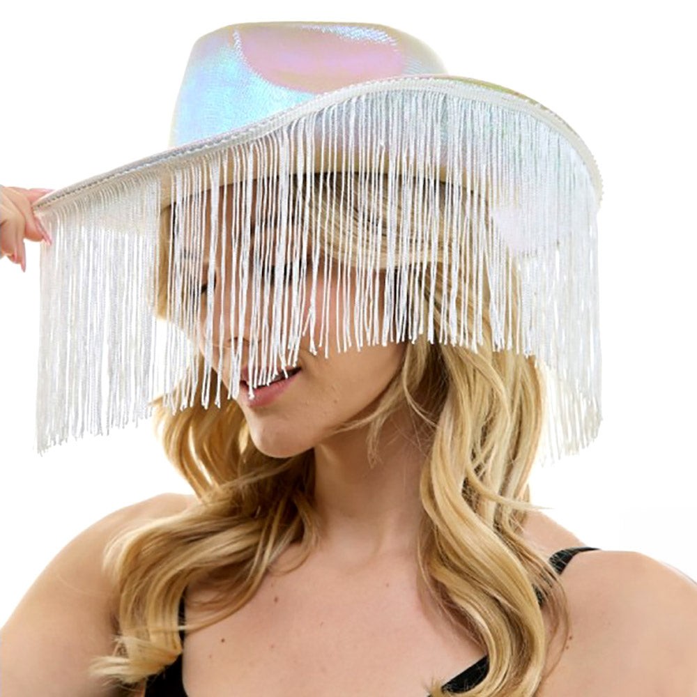 HATEGORY Shiny Western Cowboy Hat with Fringe
