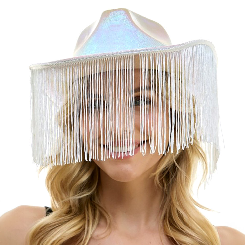 HATEGORY Shiny Western Cowboy Hat with Fringe