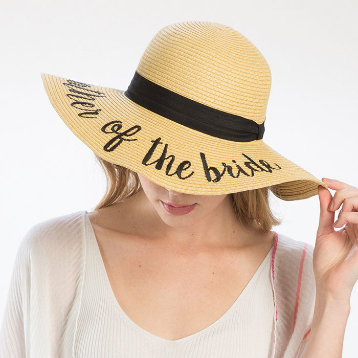 HATEGORY 'Mother of the Bride' Embroidery Straw Floppy Sun Hat