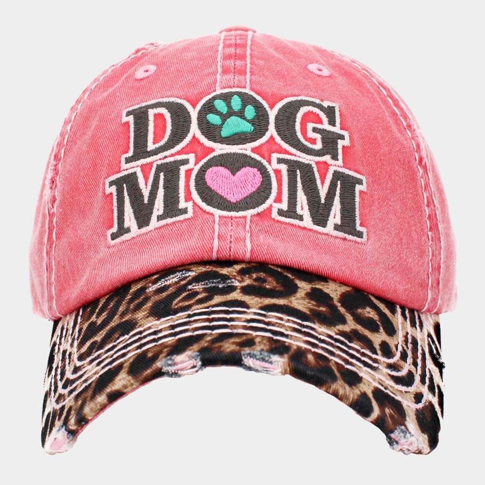 HATEGORY DOG MOM Leopard Patterned Vintage Baseball Cap