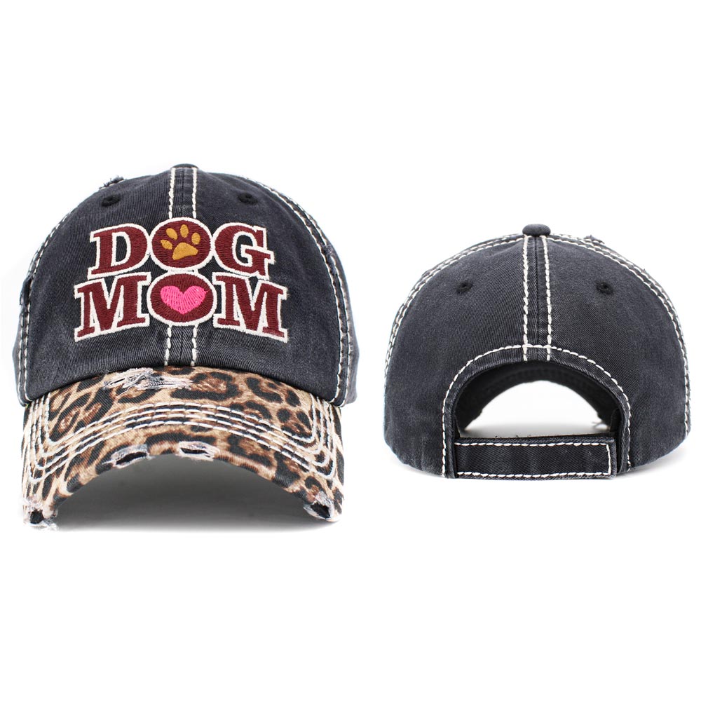 HATEGORY DOG MOM Leopard Patterned Vintage Baseball Cap
