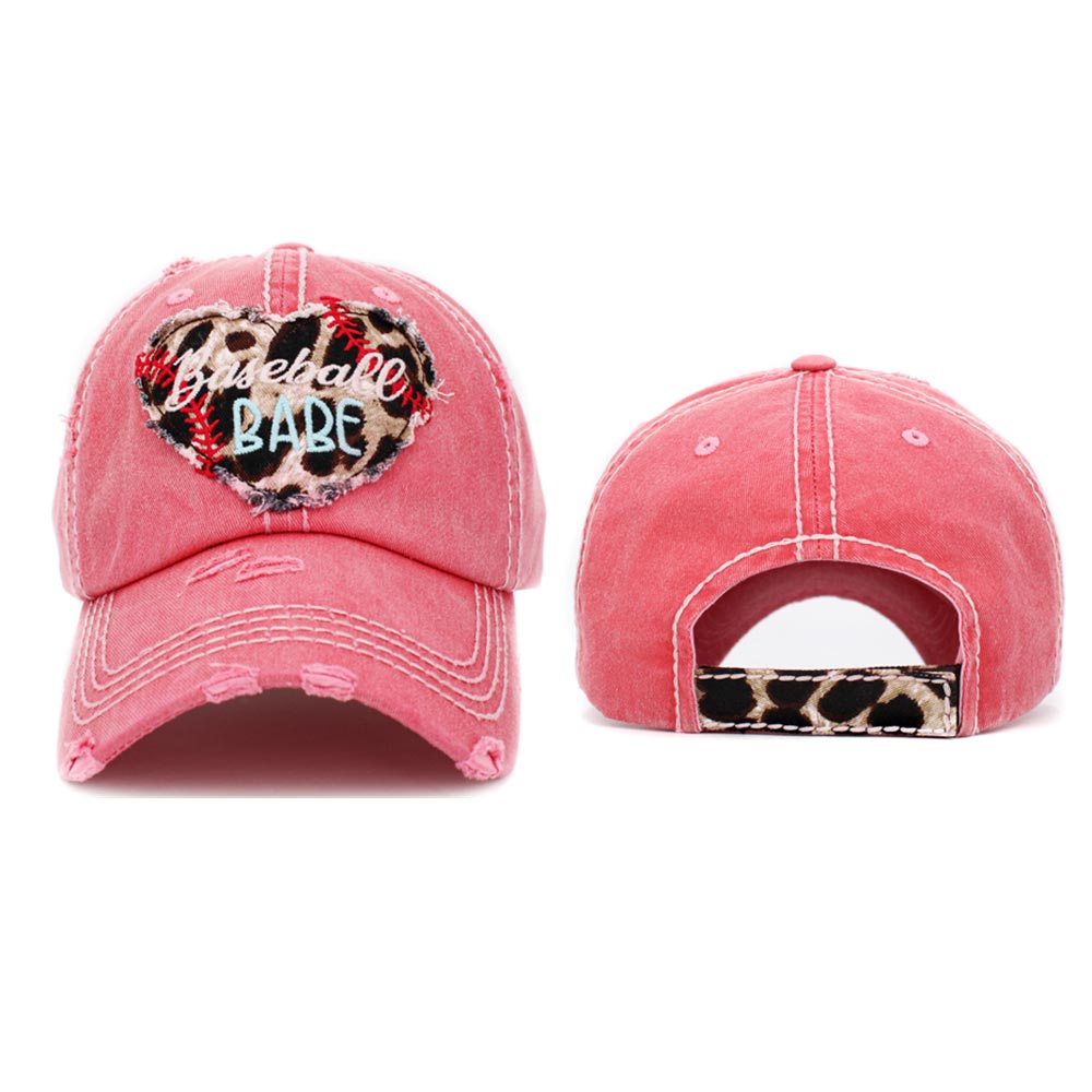 HATEGORY Baseball Babe Leopard Patterned Heart Vintage Baseball Cap
