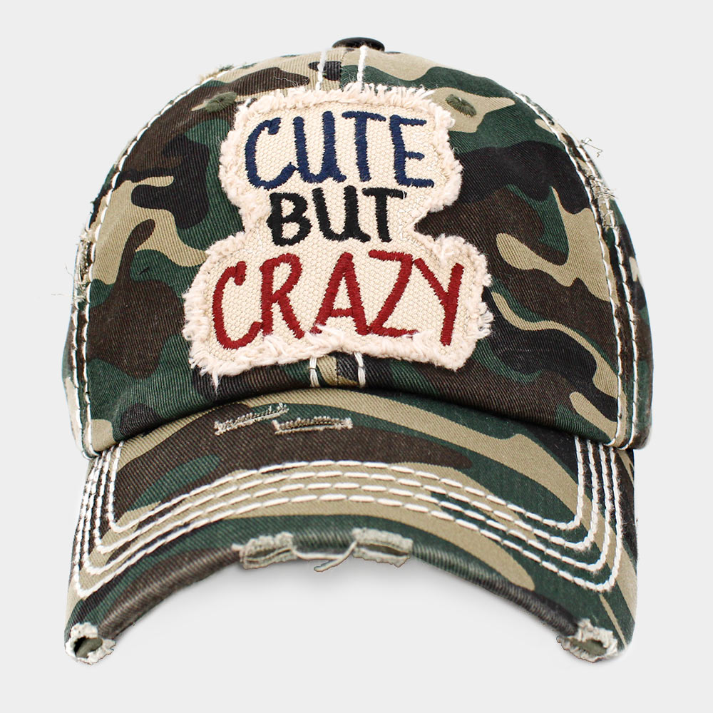 HATEGORY CUTE BUT CRAZY Message Camouflage Patterned Vintage Baseball Cap