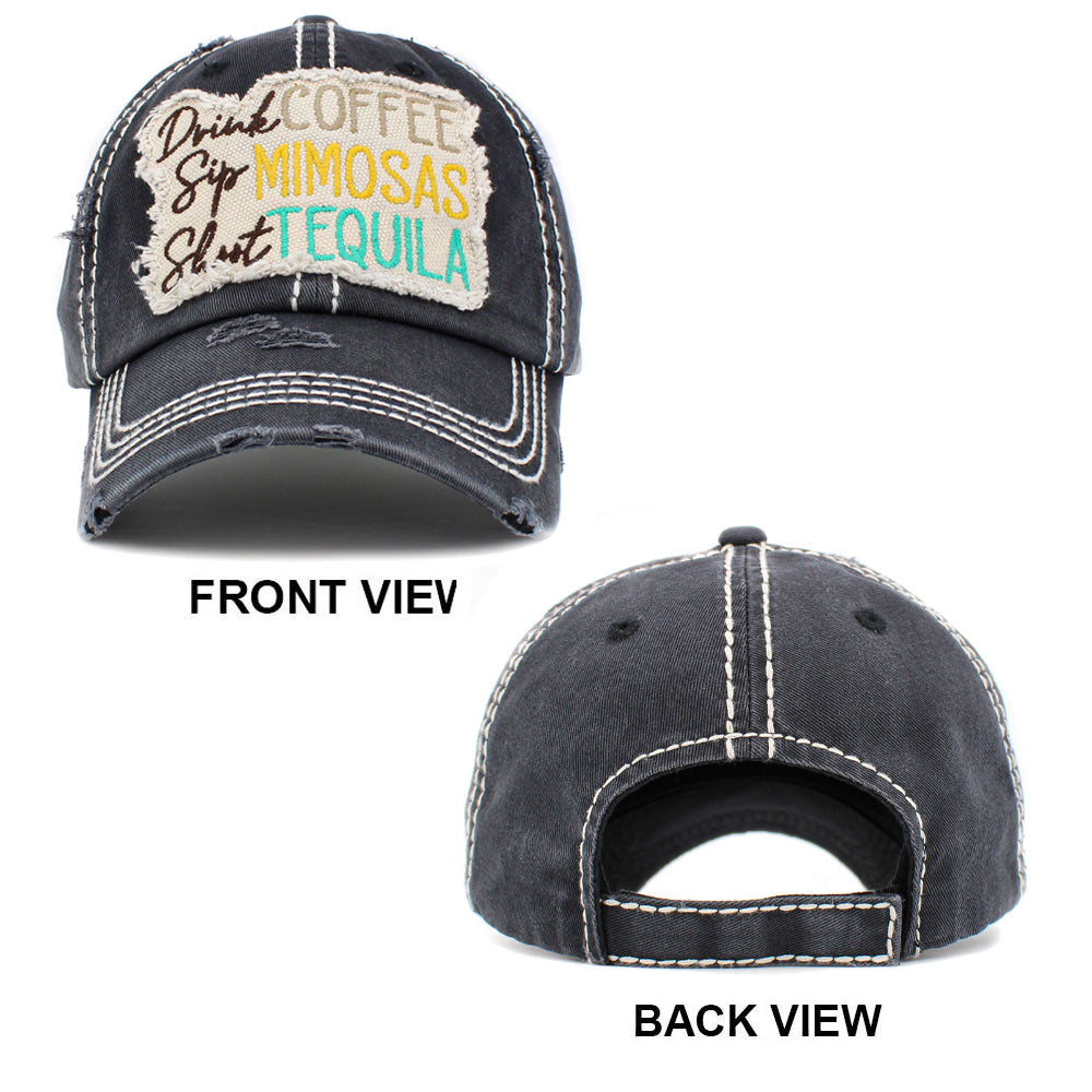 HATEGORY Drink COFFEE Sip MIMOSAS Shoot TEQUILA Message Vintage Baseball Cap