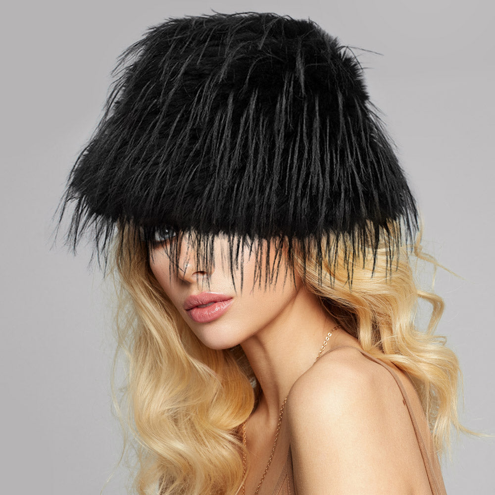 HATEGORY Faux Fur Feather Bucket Hat