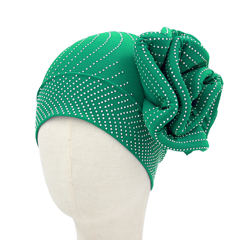 HATEGORY Bling Studded Flower Pointed Turban Hat
