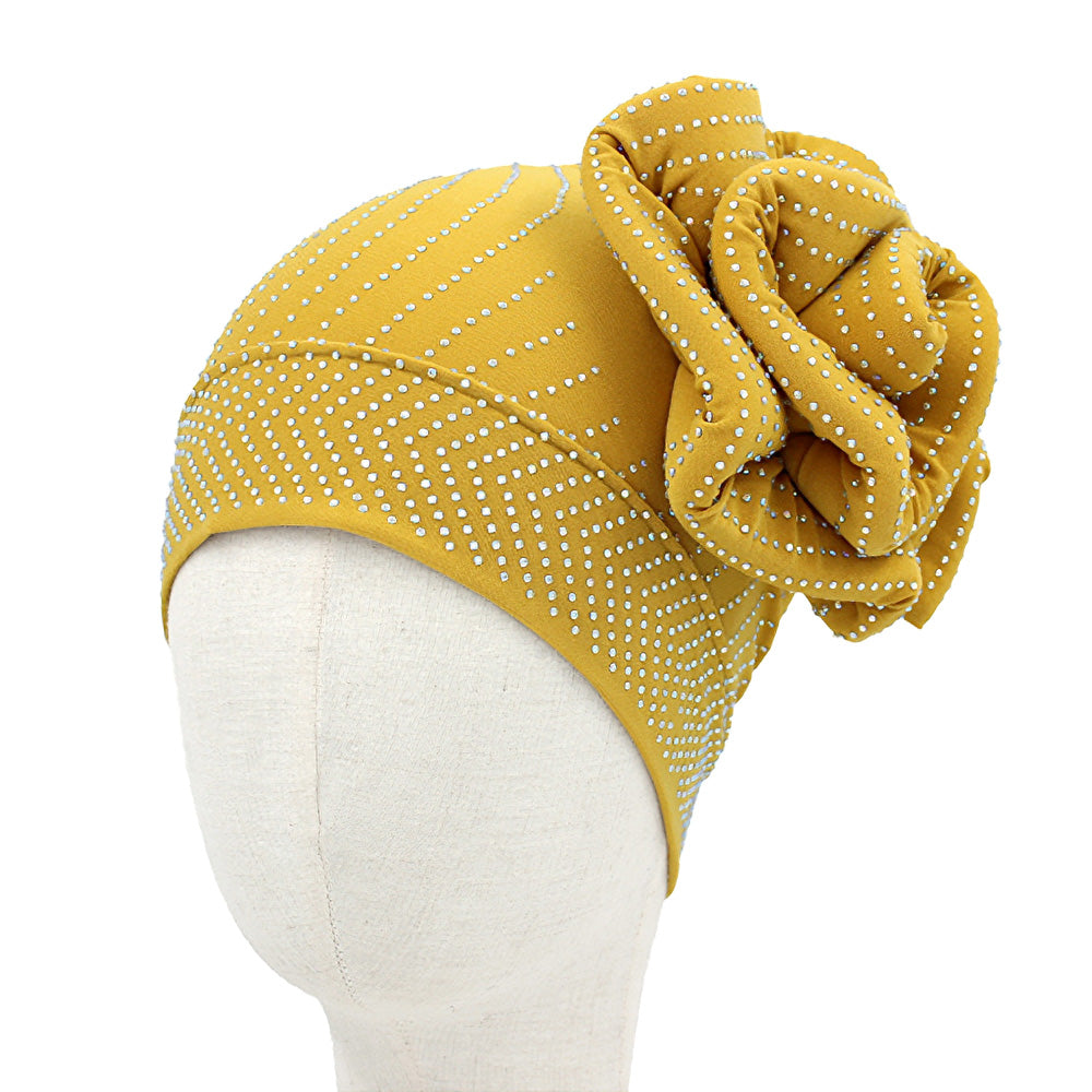 HATEGORY Bling Studded Flower Pointed Turban Hat