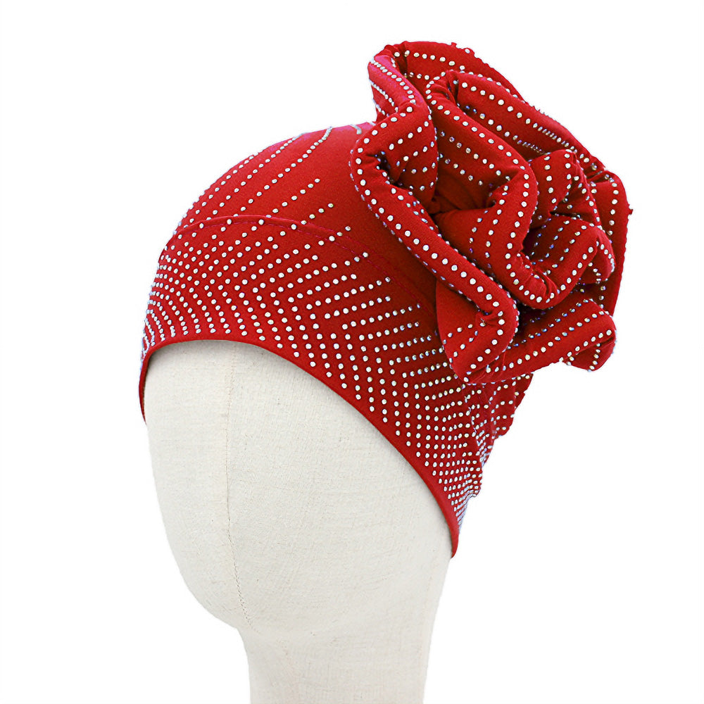 HATEGORY Bling Studded Flower Pointed Turban Hat