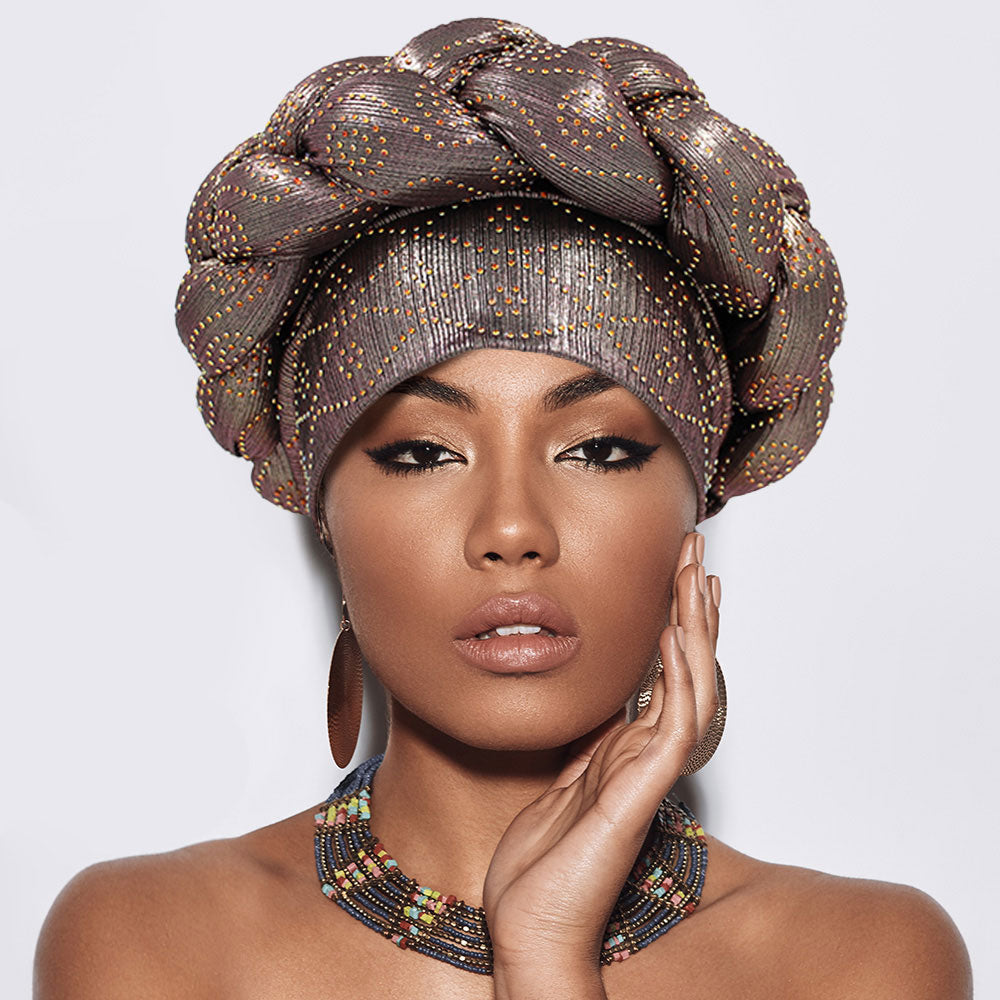 HATEGORY Bling Studded Braided Turban Hat