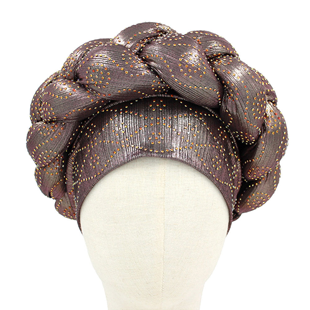 HATEGORY Bling Studded Braided Turban Hat