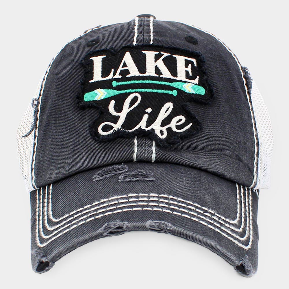 HATEGORY LAKE Life Message Mesh Back Vintage Baseball Cap