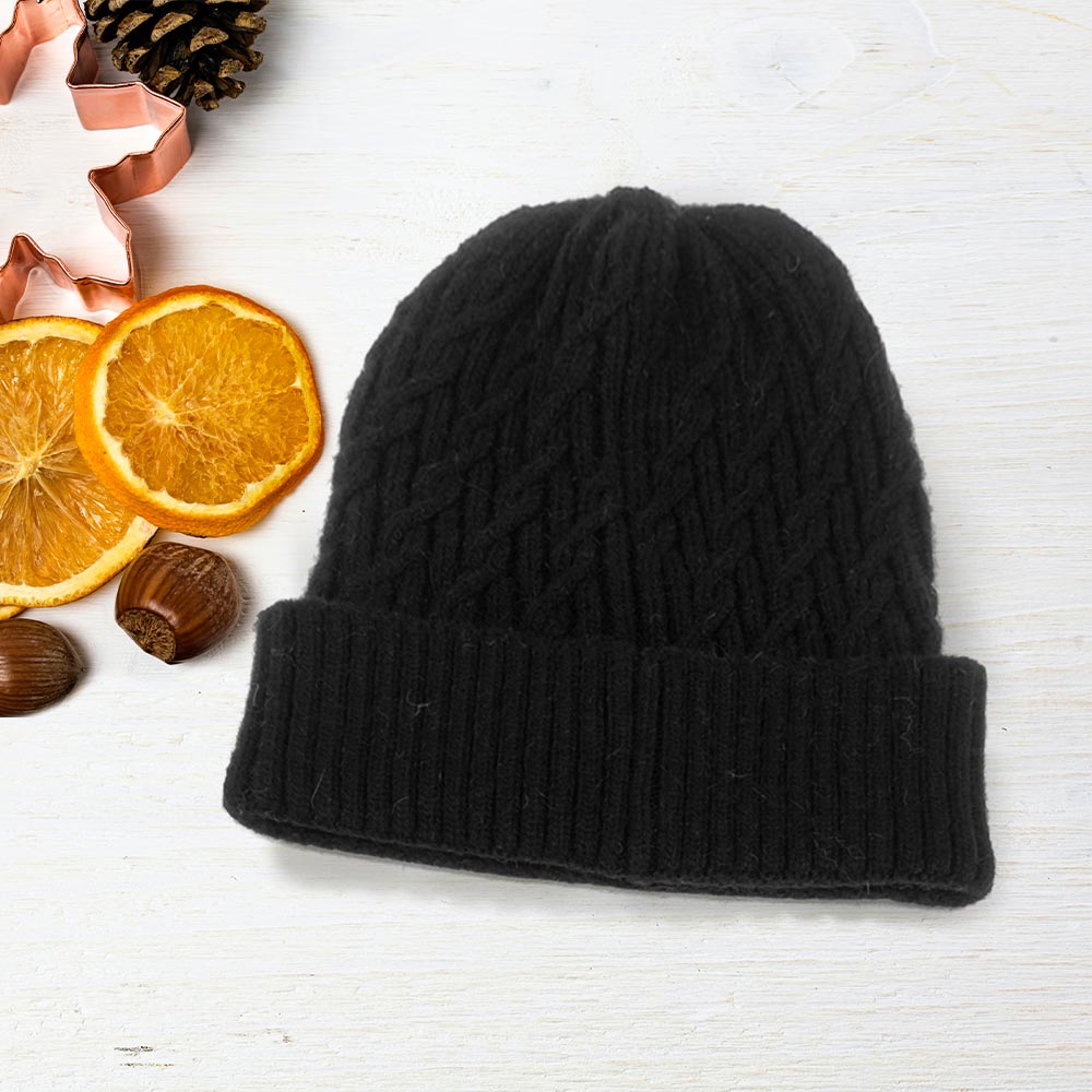 HATEGORY Solid Braided Knit Beanie Hat