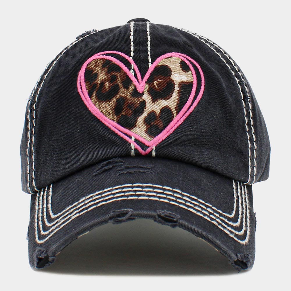 HATEGORY Leopard Patterned Heart Vintage Baseball Cap