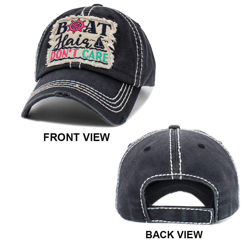 HATEGORY BOAT Hair DON'T CARE Message Vintage Baseball Cap